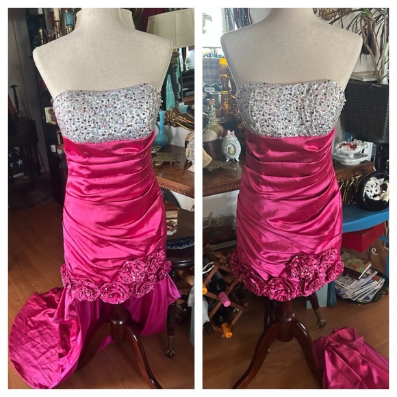 Nox Dresses & Skirts - NOX Fushia Strapless Sequined Prom Dress w Detachable Train